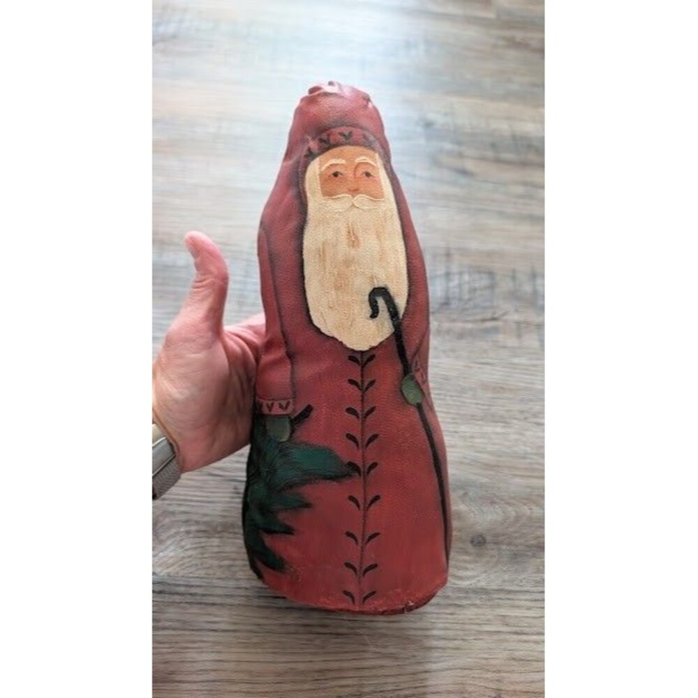 Vintage Primitive Hand Painted Fabric Folk Art Santa Claus Figure Doll 11.5"